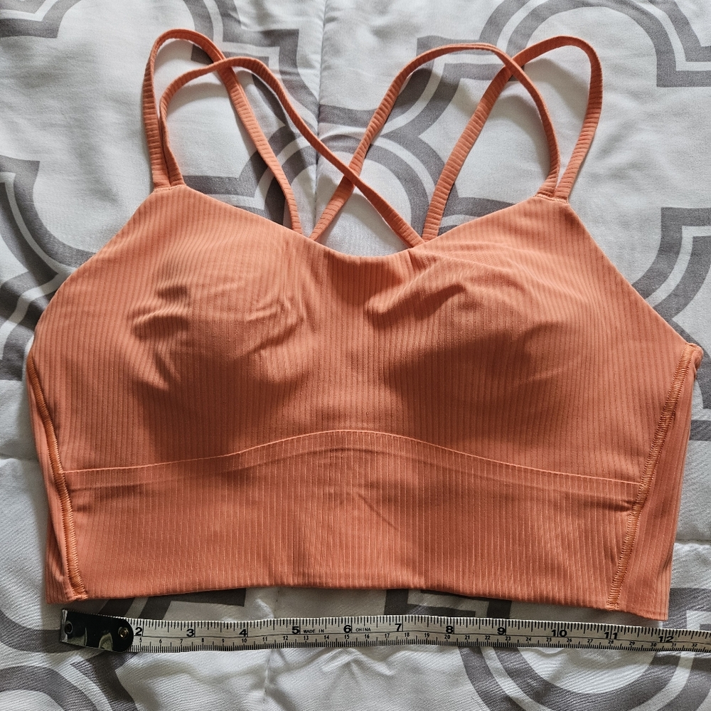 Women's Lululemon Like A Cloud Longline* Bra Ribbed Size 8 Orange/Coral
